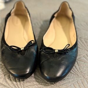 Cole Haan Black Leather Ballet Flats with Bow Accent